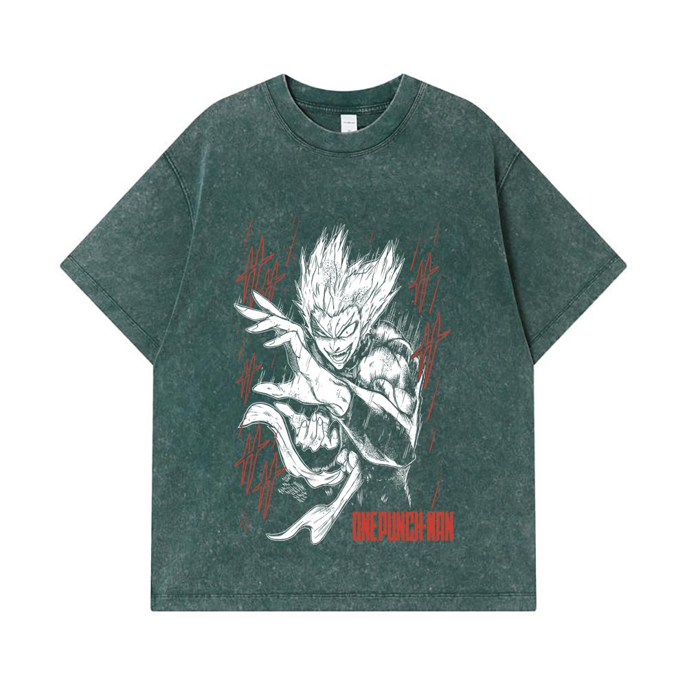 275 GSM Washed T-shirts 100% Cotton One Punch Man V4 Garou Print Unisex Heavy Cotton T Shirt