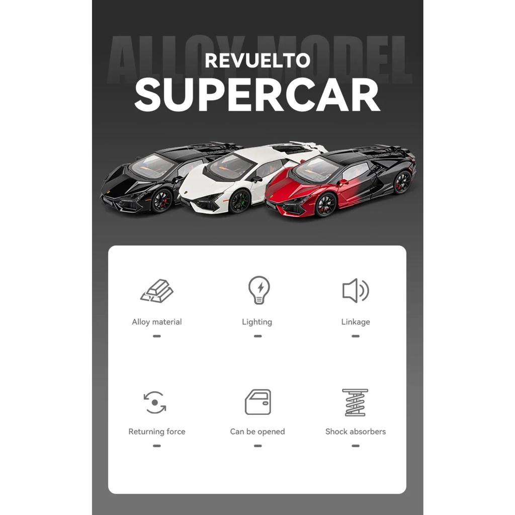 Lamborghini Revuelto Miniaturauto im Maßstab 1:24 aus Metallguss mit Sound und Lichteffekten – ein tolles Sammlerstück für Kinder!