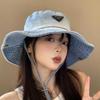 Denim Fisherman Hat With Logo Patch For Casual Outdoor Wear Men Women