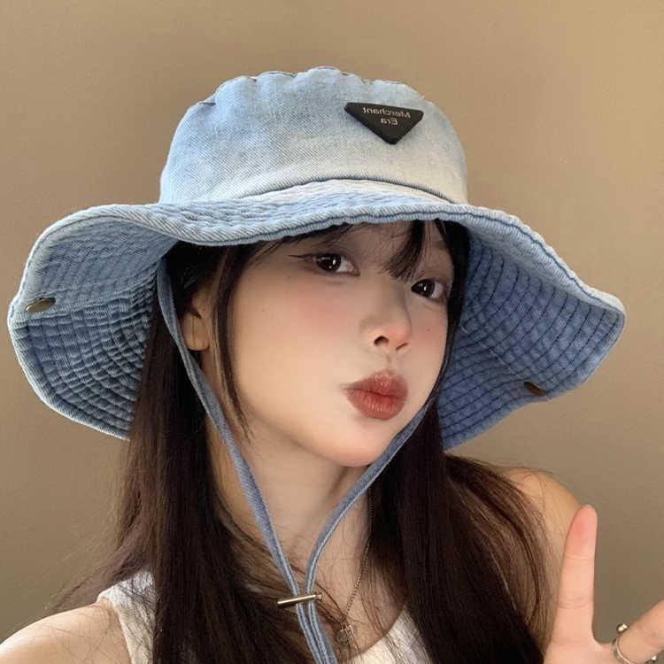 Denim Fisherman Hat With Logo Patch For Casual Outdoor Wear Men Women