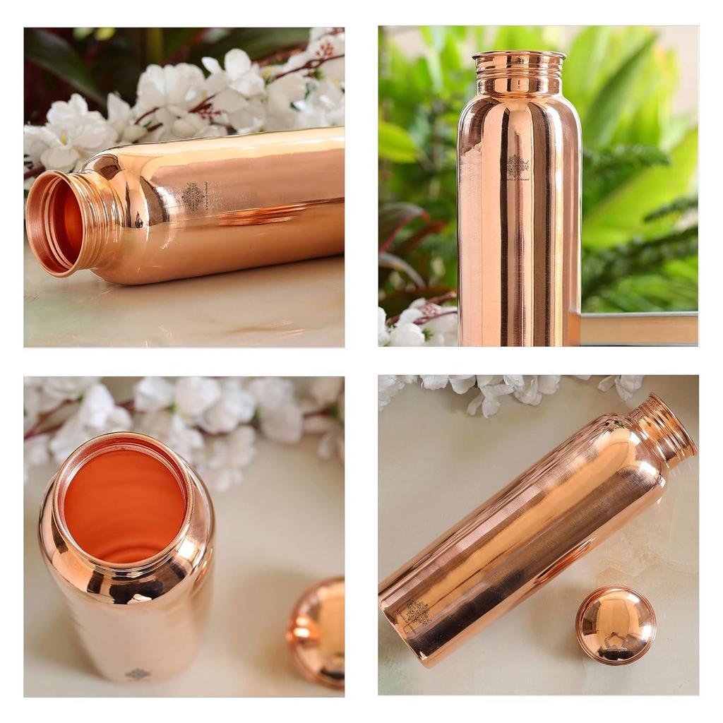Copper Shine Finish Water Bottle – 600 ML, Pure Copper Bottle for Ayurvedic Health Benefits, Drinkware, Stylish Design