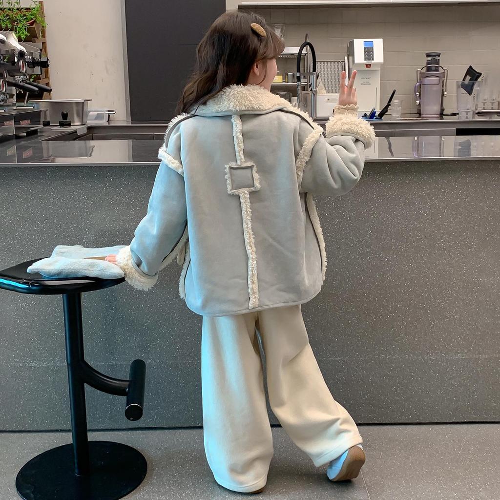 Girls' Fleece-Lined Fluffy Sweater Coat - 2025 Korean Style Lamb Wool Overcoat