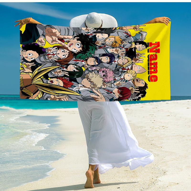 Custom Name Ultra-Soft Beach Towel with My Hero Academia Theme,Ideal for Pool - Camping, Diving - Perfect Travel Essential, Vibrant Beach Towel.