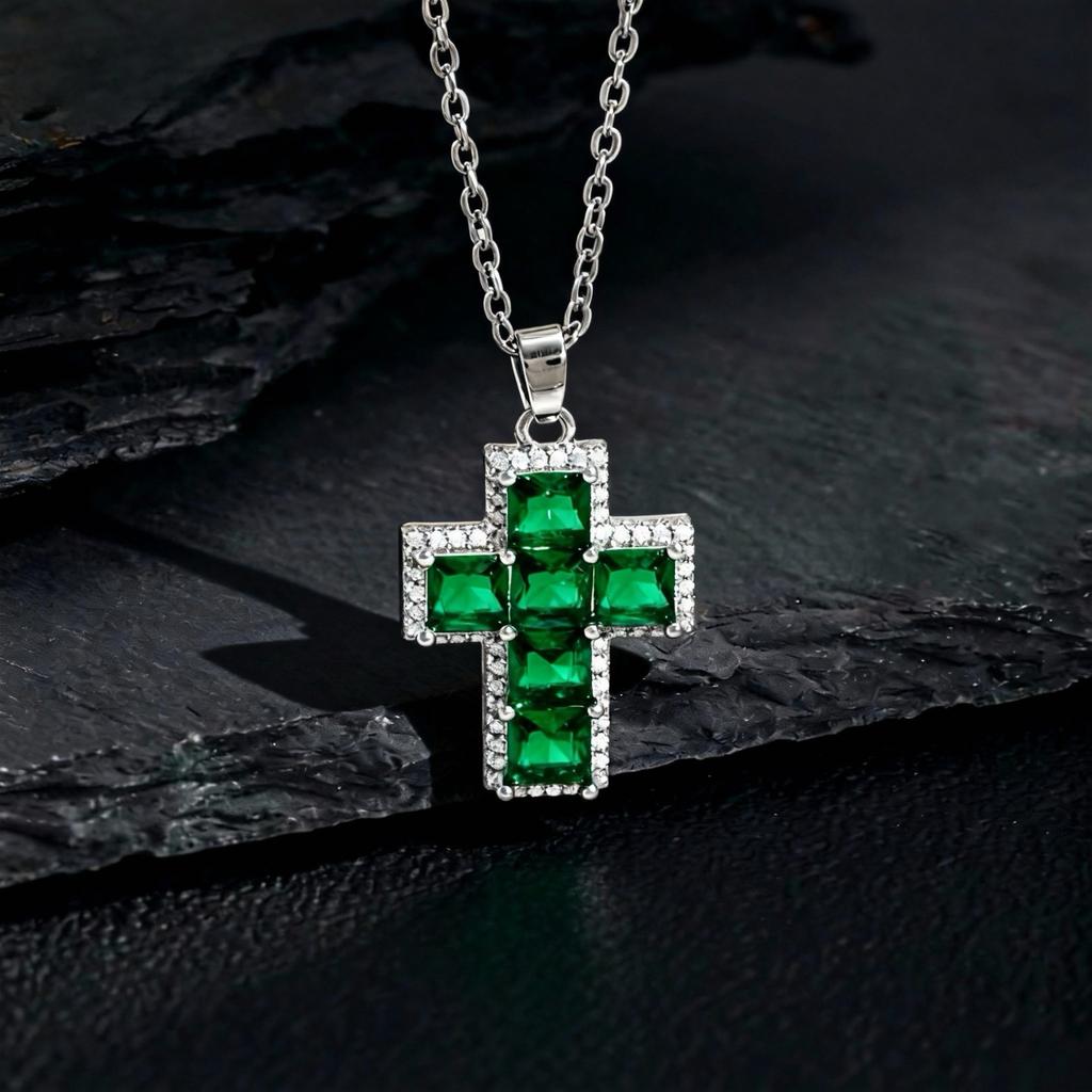 Versatile New Multi-color Zircon Pendant Cross Necklace Hip-hop Trend Jewelry