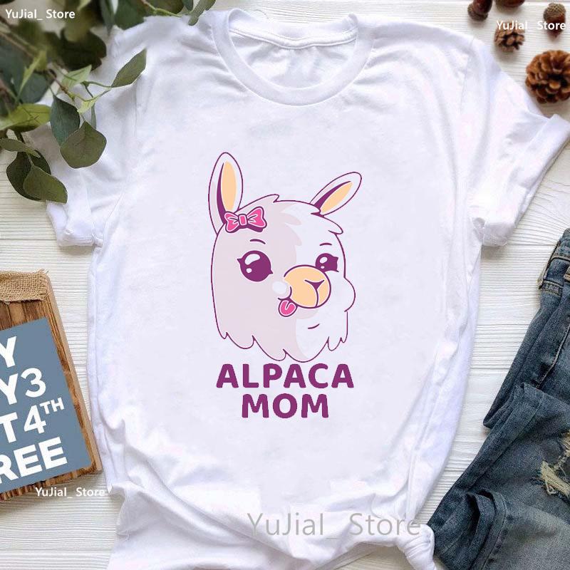 Kawaii Alpaca With Flowers And Coffee Print T Shirt Girls Summer Short Sleeve Tshirt Femme Fashion Tops Tee Shirt Female