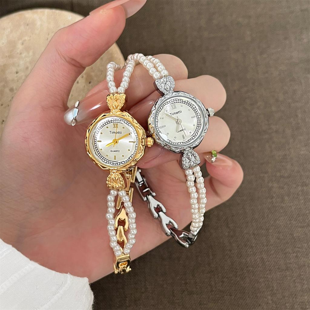 Timetti Pearl Fine Bracelet Retro Niche Light Luxury Exquisite Women'S Fashion Small Fragrant Quartz Watch
