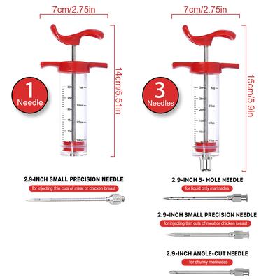 Turkey Injector Syringe - 3 Marinade Injector Needles, 1oz Meat Injector Syringe with Cleaning Brush, Easy To Use & Clean