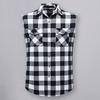 Lapel Flap Pockets Single Breasted Men Shirt Summer Plaid Print Sleeveless Shirt