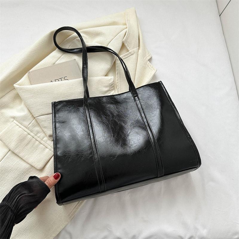 Винтажная минималистичная сумка-тоут большой вместимости, стильная повседневная женская сумка Black