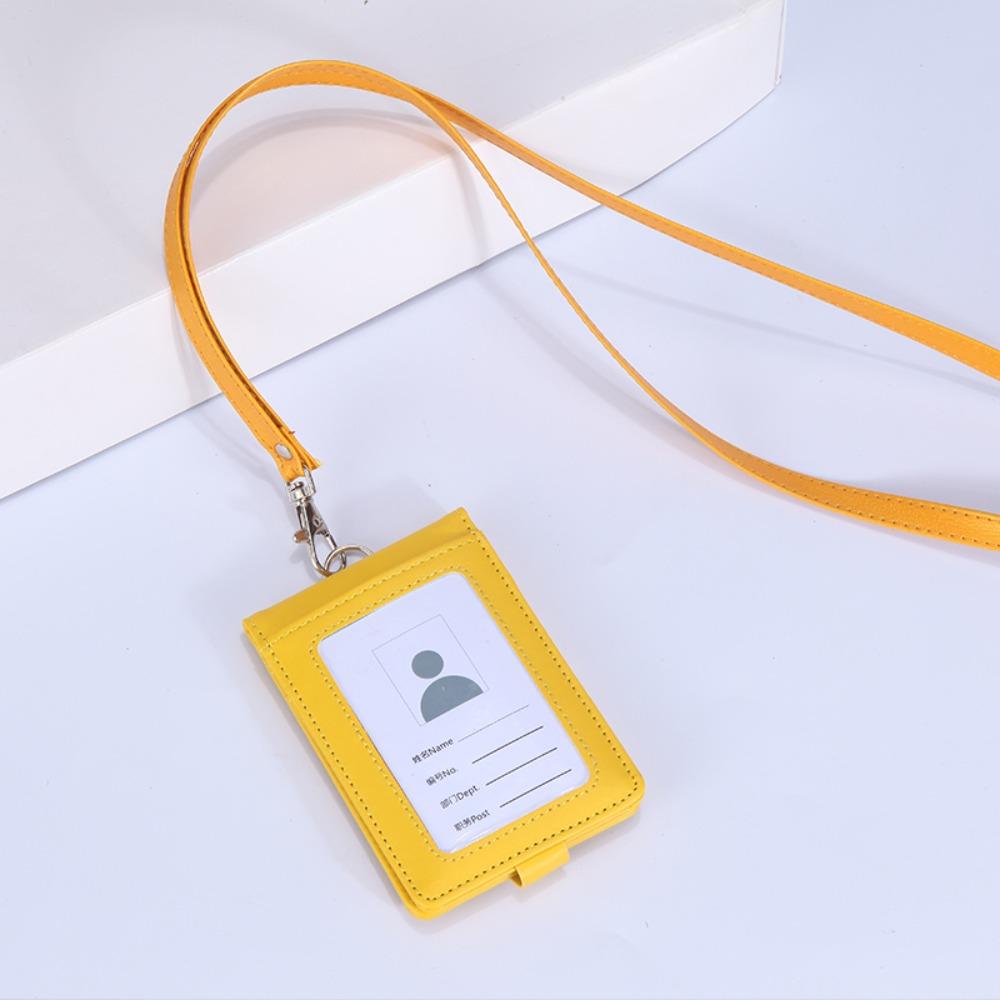 PU Leather Name Badge Holder With Lanyard ID Card Cover Work Card Holders  School Acsesories