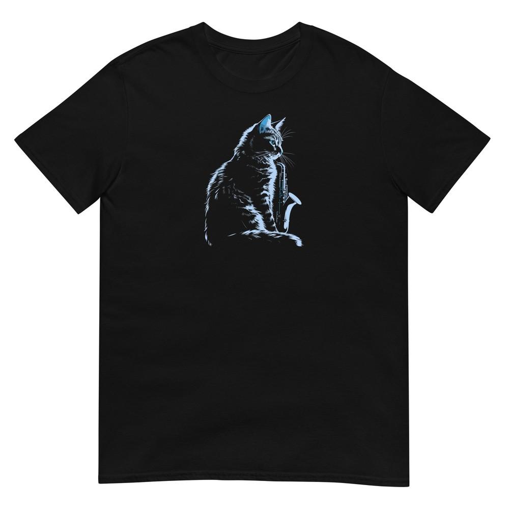 

Cat Tshirt Sax Player Tee Kitty Cats Lover Pet TShirt Unisex Design Unisex T-Shirt L
