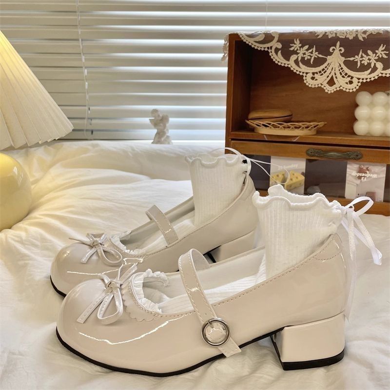 2025 Spring and Autumn New Korean Temperament Round-toe Bow Mary Jane Shoes Sweet and Versatile British-style Leather Shoes
