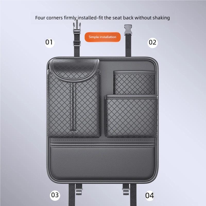 Quilted Car Seat Back Organizer Storage Bag High Capacity Multi Pocket Tissue Box Holder Automotive System