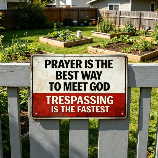 Prayer Is The Best Way To Meet God Sign Christian Religious Metal Plaque Rustic No Trespassing Warning Sign for Fence