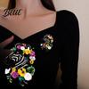 Zebra Brooch Head Enamel Rhinestone Lapel Pin with Flowers Colorful