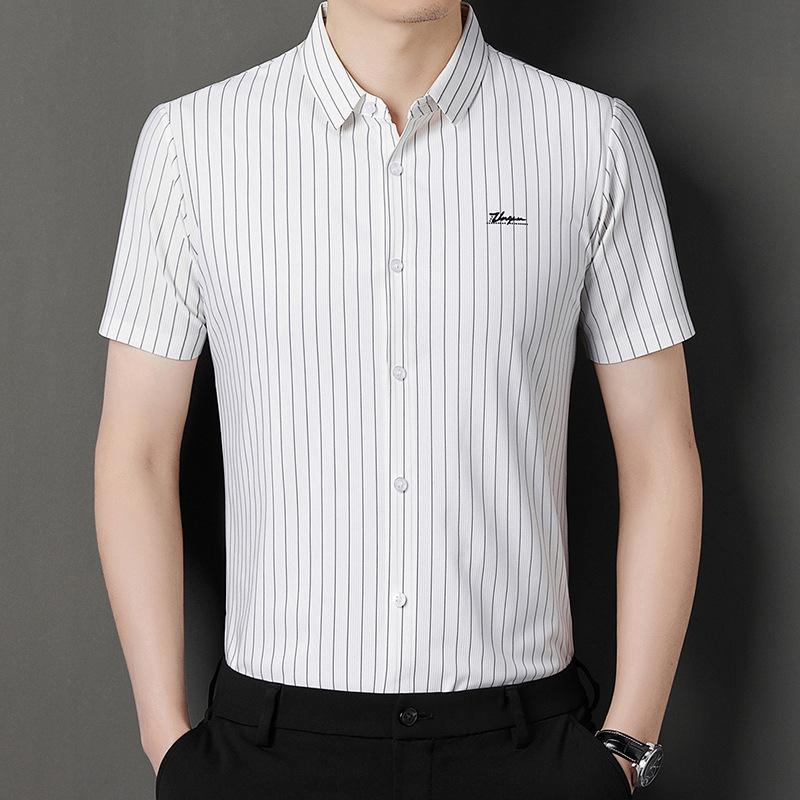 

Нейлоновая рубашка с короткими рукавами для мужчин весной и осенью, новый стиль, простая и универсальная эластичная тонкая бесшовная мужская рубашка из ледяного шелка XXXXL