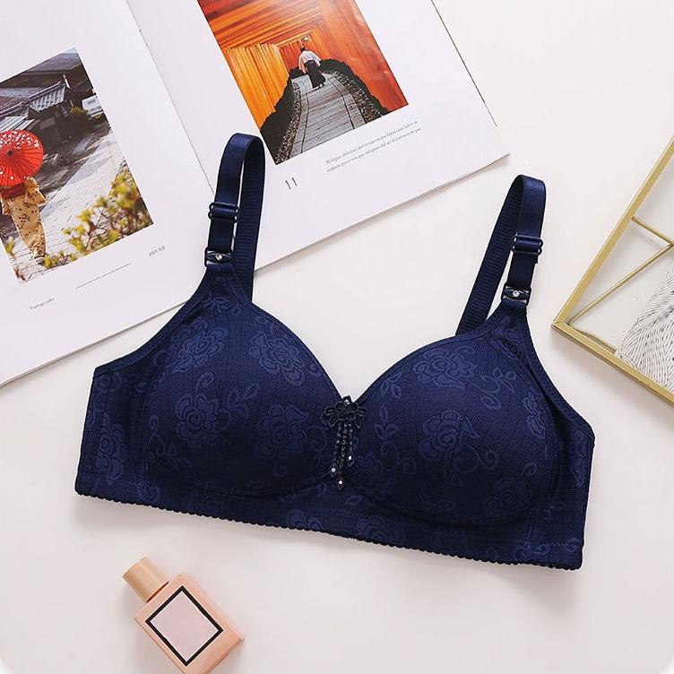 Large-sized Jacquard Bra Women's Thin Cup Gathering Bra Full-cup Bra Without Underwire Sexy Underwear