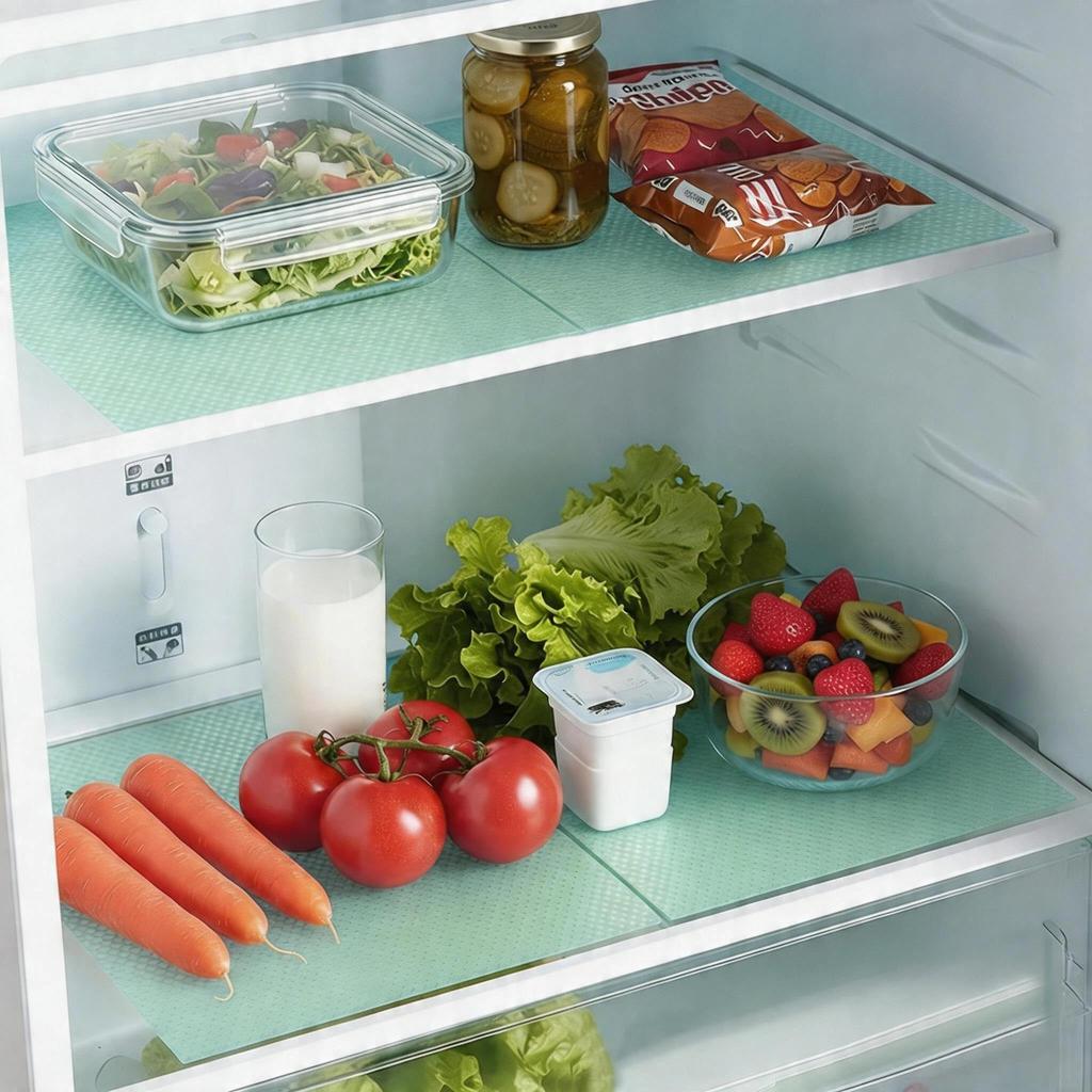 6 Pack Fridge Shelf Liners, Washable Waterproof Refrigerator Mats for Glass Shelves, Non‑Slip Drawer Cabinet Cupboard Covers, Cut‑to‑Fit, Reusable, 3