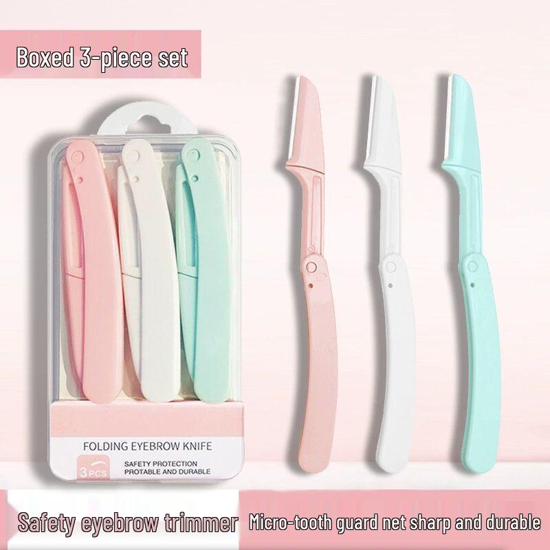 Women's Safe Foldable Eyebrow Razor Set with Anti-Scratch Blades - Ideal for Beginners