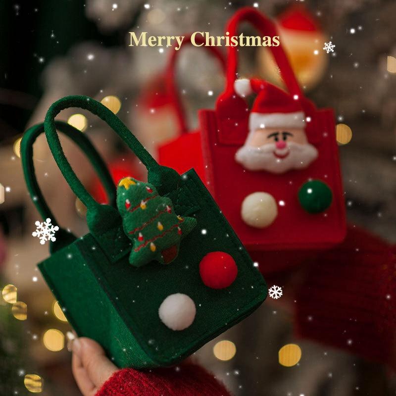 Festive Apple Candy Bag Non-woven Fabric Material Green Christmas Tree Design