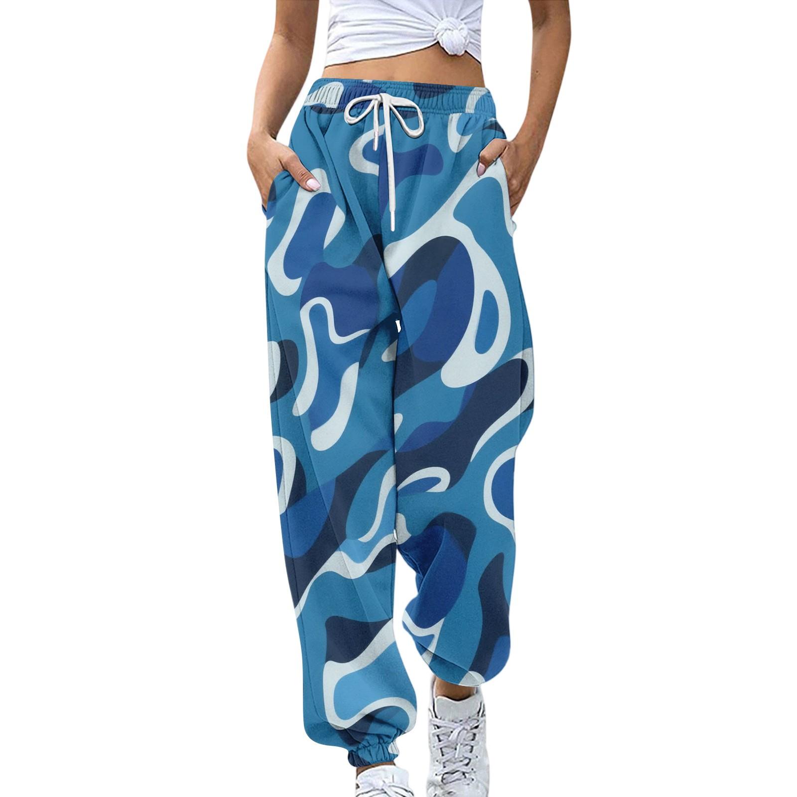 

Жіночі спортивні штани з кишенями Модні штани з камуфляжним принтом на гумці Повсякденні спортивні штани M синій