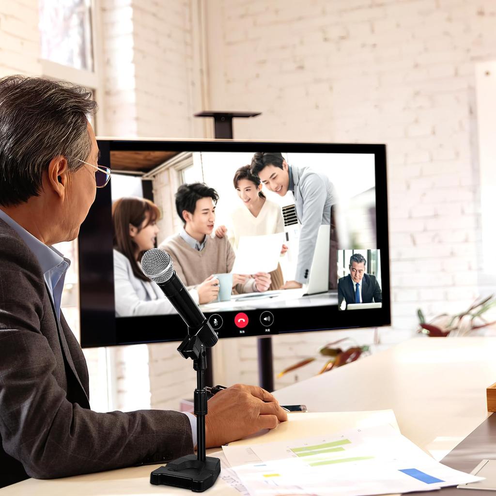 OSALADI Adjustable Desktop Microphone Stand with Microphone Arm and Universal Mic Adjustable Angle and for Audio Live and Recording Clip, Height,