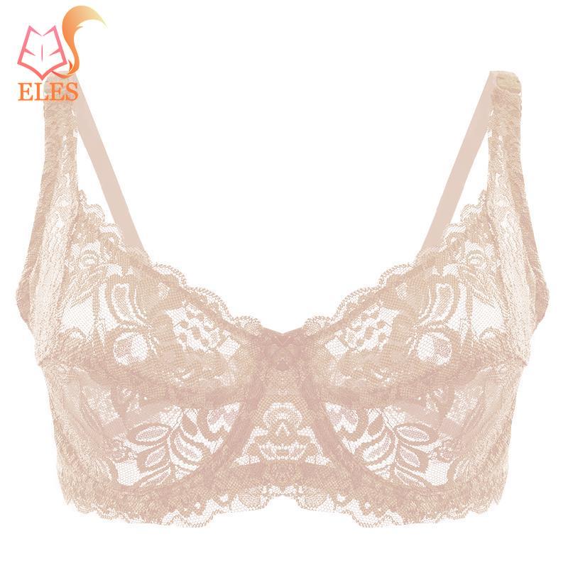 Thin Single-layer Transparent Sexy Bra Full Lace Steel Ring Unlined Bra Fresh Adjustment Plus Size Bra 34-40 Cup BC