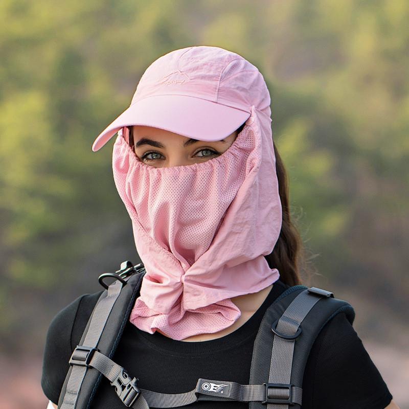 Sun Breathable Summer Hat With Wide Brim And Face Mask Design For Outdoor