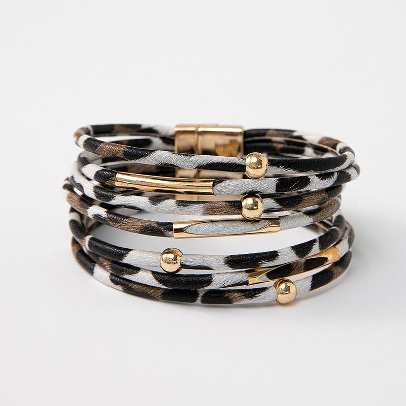 Hot and sexy leopard print magnetic buckle bracelet ins style design is sweet and cool exaggerated pu leather jewelry tide