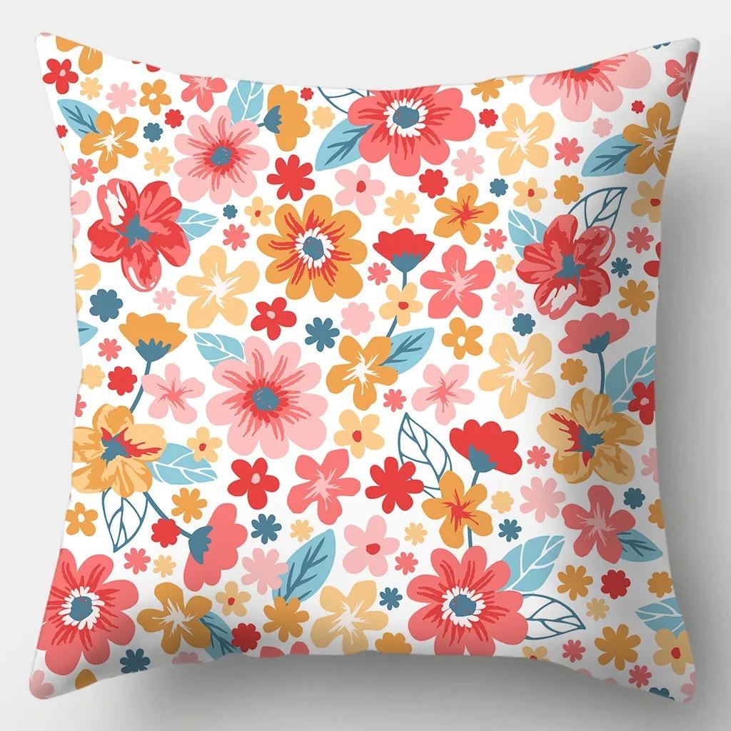 Floral Series Printed Pillowcase Modern Home Bedroom Living Room Sofa Cushion Cover 45x45cm Peach Skin Pillowcase Gift