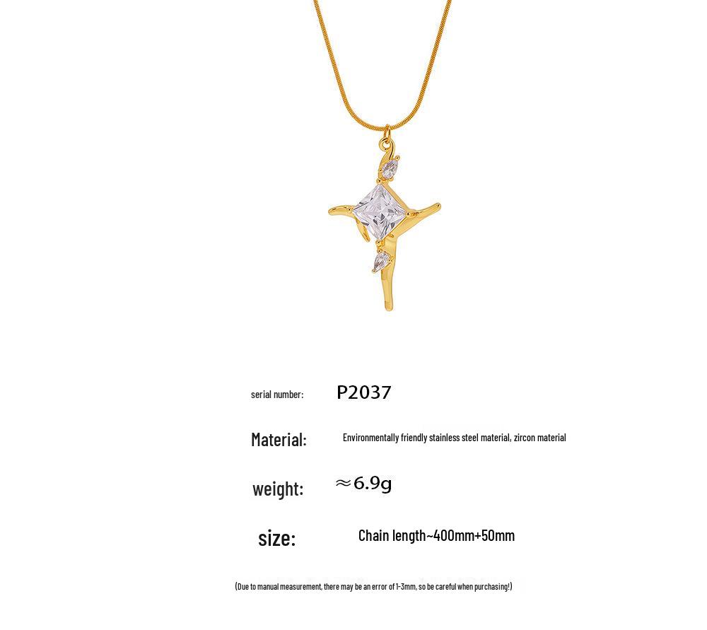 Qiong Yao Luxury Shimmering Star Zirconia Necklace with Personalized Stainless Steel Clavicle Chain, PVD Gold Plated.