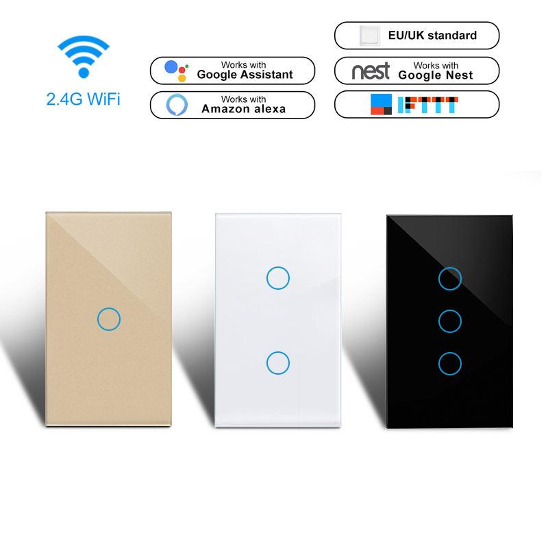 2025 New Design Products Tuya Smart Wifi Wall Switch Us Standard Glass Touch Panel Light Switch Support App Remote Control