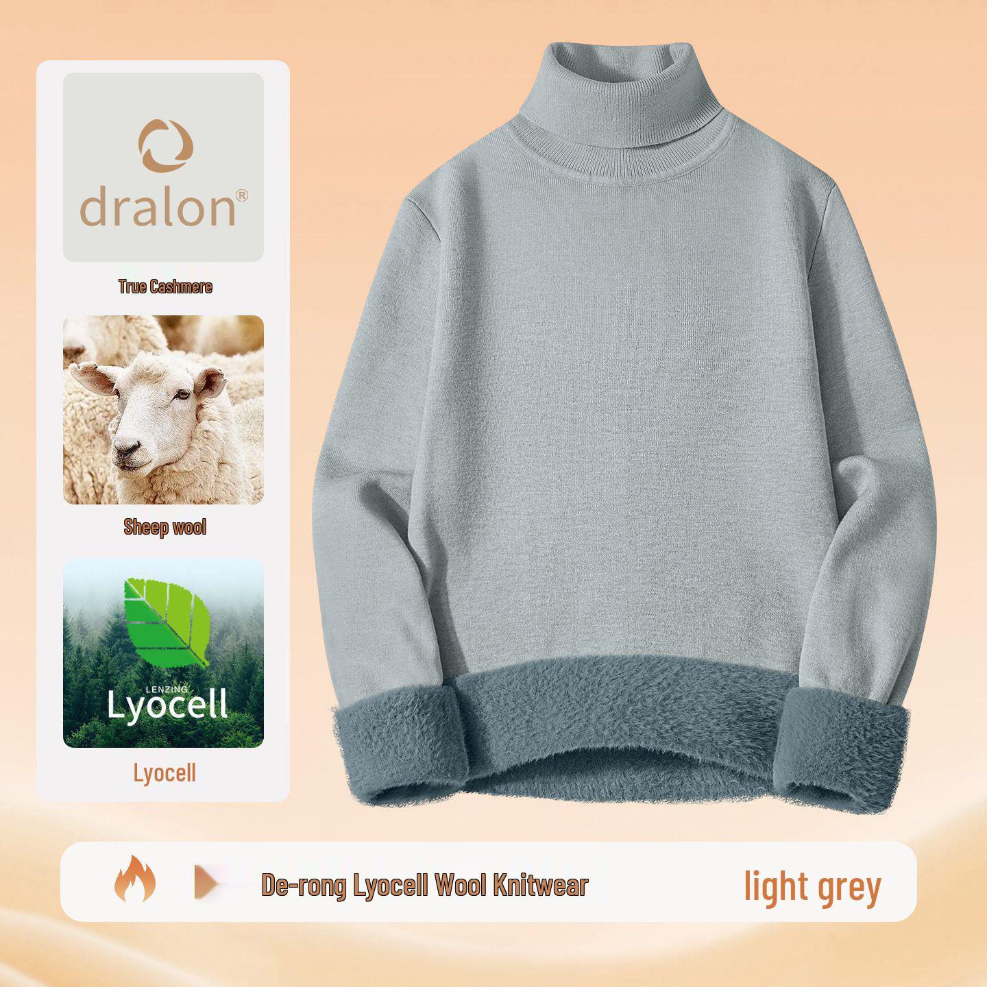 

Men s Wool Lyocell High Neck Fleece-Lined Sweater: Warm, Thick, and Plush Knitwear for Autumn/Winter. 2XL світло-сірий колір