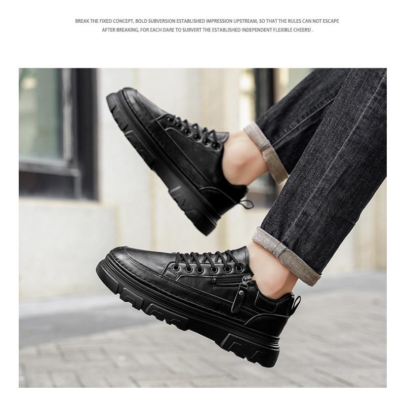 Men's Autumn Sports Casual Board Shoes, Versatile Waterproof Black Leather Shoes, Trendy Work Footwear.