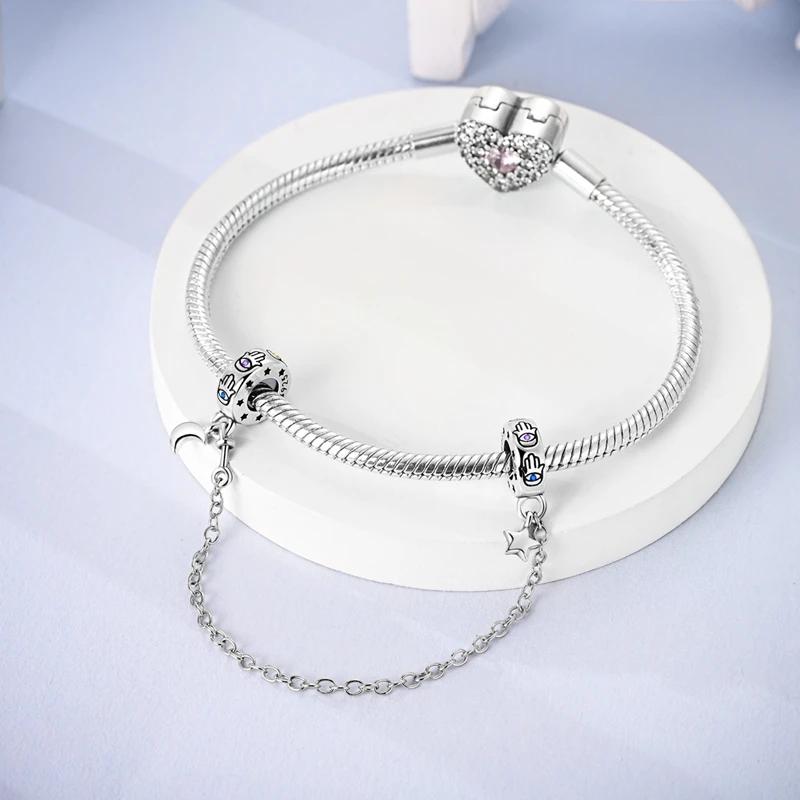 Authentic Copper Linked Hearts Christmas Tree Safety Chain Fit Original Bracelet Diy Charms For Jewelry Making