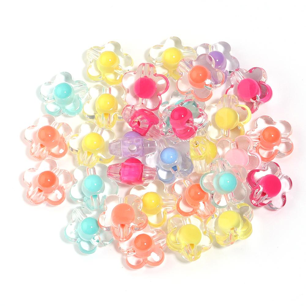 50pcs Flower Acrylic Beads Matte Transparent Mix Color Plum Blossom Charm Bead for DIY Bracelet Phone Chain Jewelry Accessories