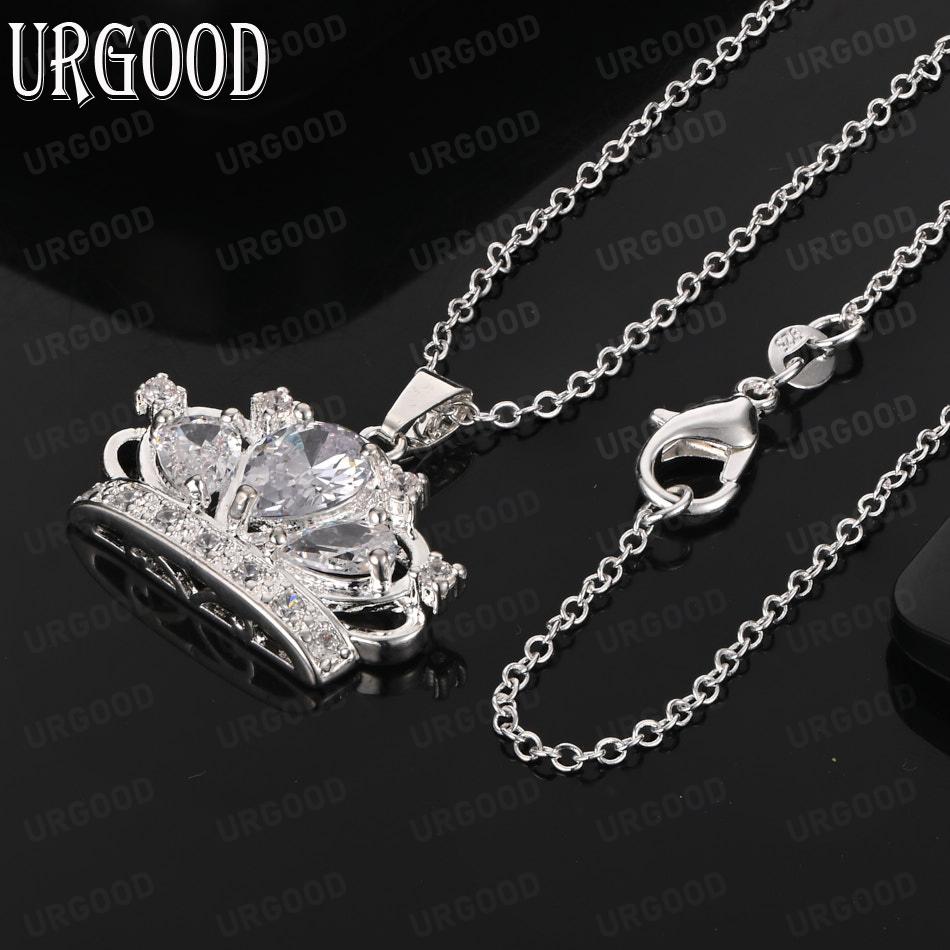 925 Sterling Silver Exquisite and Charming Crown Pendant Necklace With AAA Zircon - Stylish Evening Jewelry