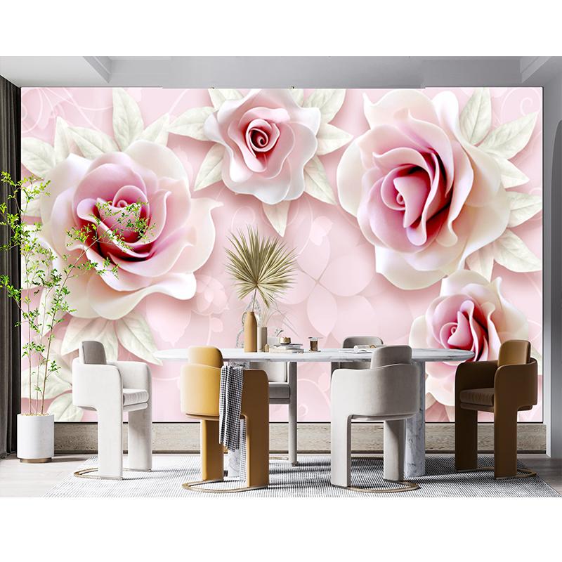3d Mural Fresh Embossed Pink Roses Wallpaper Living Room Bedroom Wall Murals Home Decor
