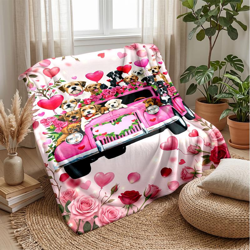 Pink Truck Valentine s Day Theme blanket Lightweight Warm Flannel Blanket Decorative Throw Blanket for Home Decoration
