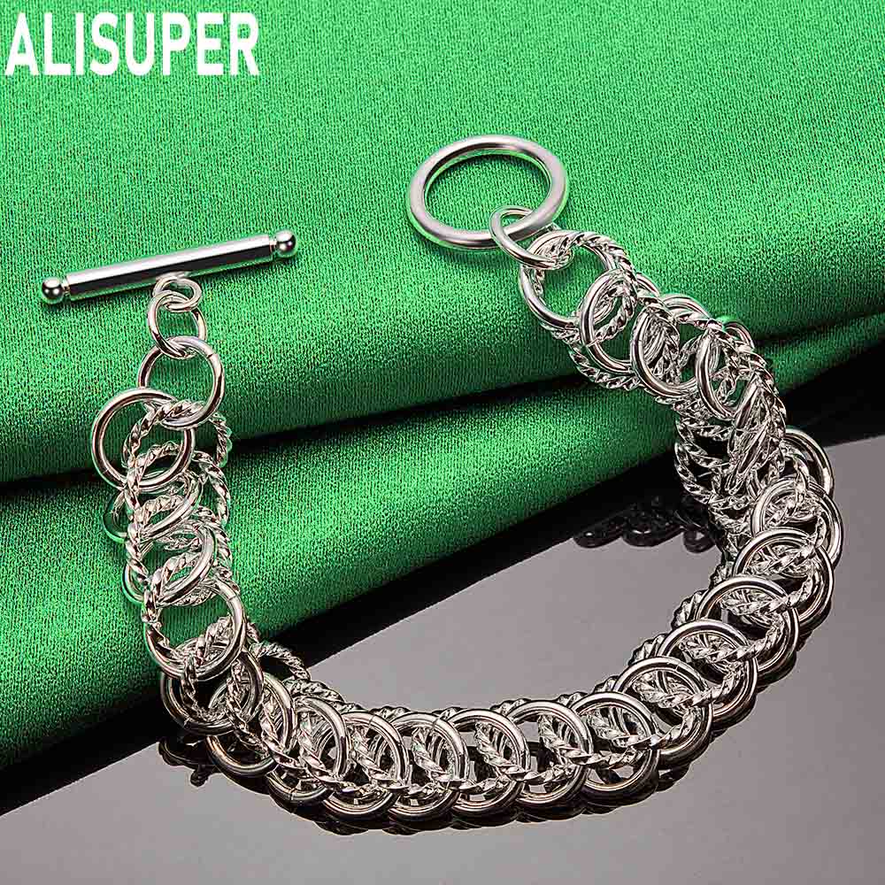 925 Sterling Silver Heavy-Duty Braided Double Ring Bracelet - Exquisite Gift Jewelry