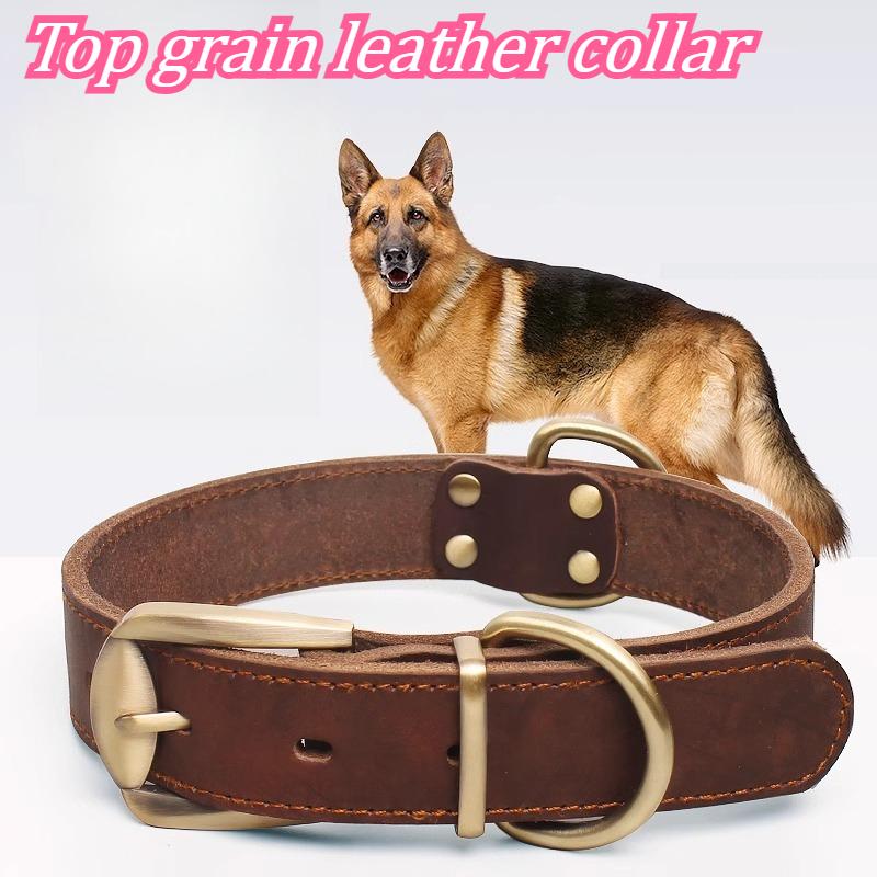 Hund Rindsleder Halsband Hund Halsband Retro Kupfer Hakenkopf Mittlere und große Hunde Haustierprodukte Langlebig und atmungsaktiv