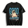 Süßes Mops Surfen Print T-Shirt Gute Zeiten Gute Wellen Lässiges Oberteil Reines Baumwoll-T-Shirt