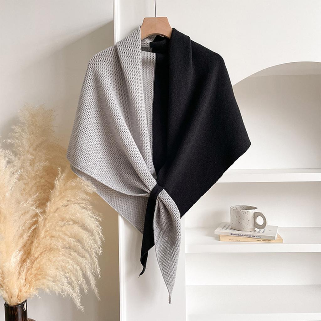 Women's Fashionable Color Blocking Knitted Shawl Wool Open Collar Shoulder Top Shawl Scarf