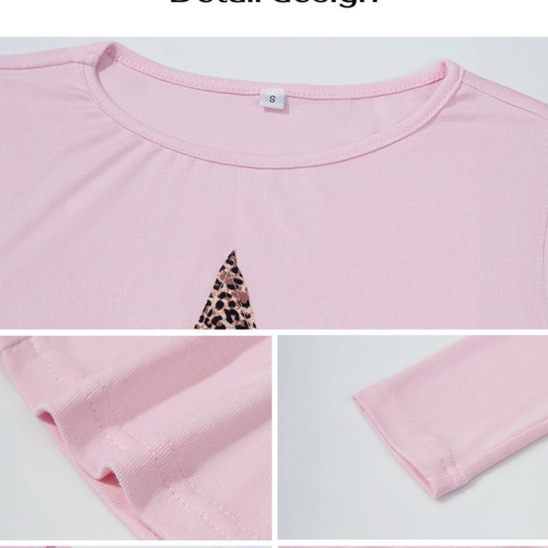 Y2K Ladies Autumn Winter Long Sleeve O Neck Leopard Star Printed Slim Fit Pullover T Shirt Crop Top