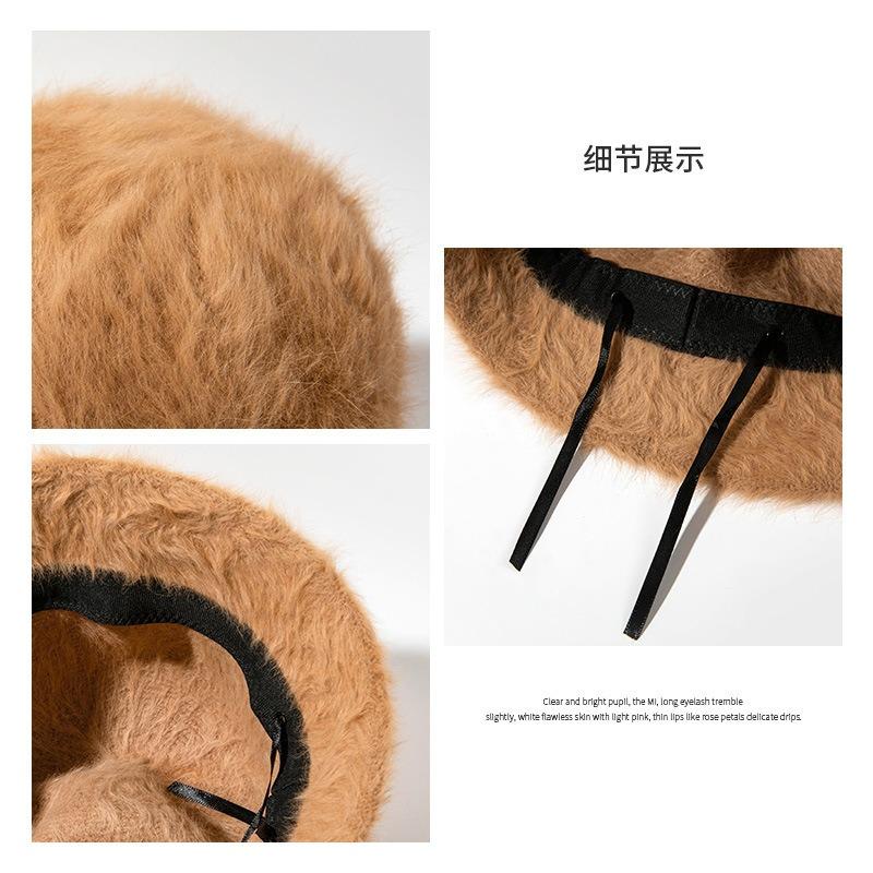 Rabbit Fur Plush Basin Hat Enlarged Hat Women's Winter Versatile Face Covering Warm Bucket Bucket Hat