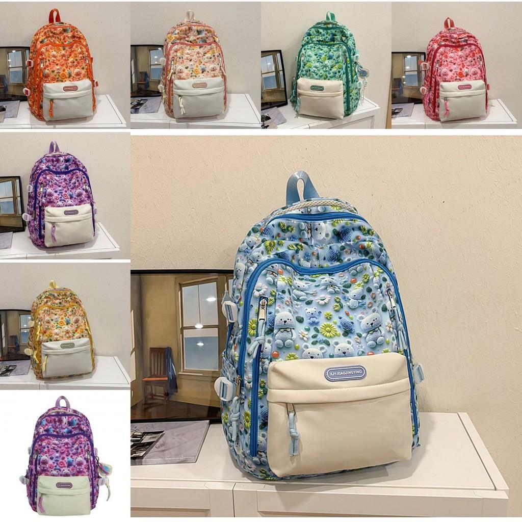 Large Student Capacity Backpack With Bear And Flower Print Design Daily For