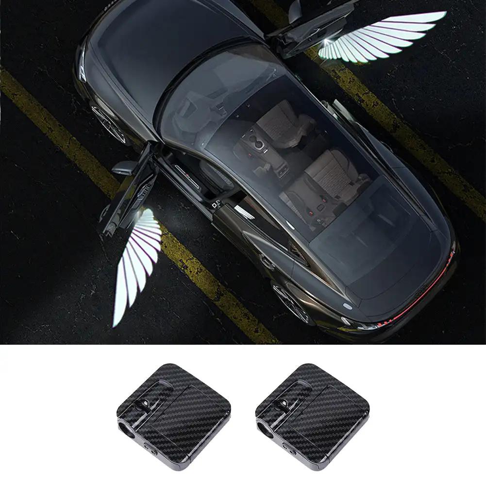 2/4PCS Car Door Welcome Light 2/4Pcs LED Angel Wings Projector Lamps Door Shadow Lights ABS Wireless No Punching Required