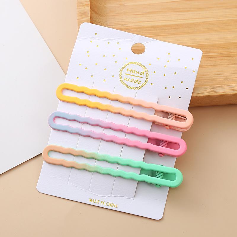 

Металлическая шпилька для волос в корейском стиле для женщин: Цвет молочного кофе, бесшовный зажим для челки «утконос», головной убор с боковой застежкой. Wave Square, 3-piece set