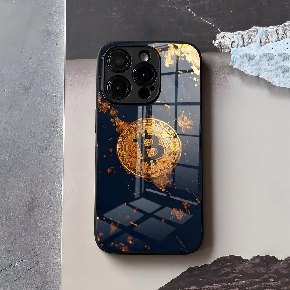

Bitcoin Phone Case For IPhone 17 Air 16 E Pro Max 15 14 13 Mini 12 Pro 11 Max Plus Black Glass Cover iPhone 15 Plus
