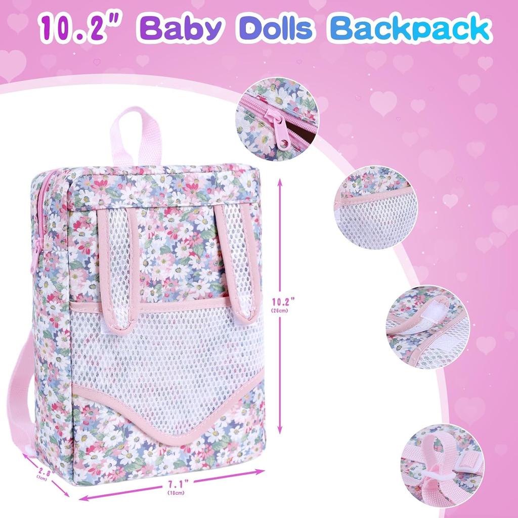 12 Inch Baby Doll Backpack Playset with Dolls Clothes and Accessories Included Backpack, Washcloth, Bottles, Nipple,Socks, Hats